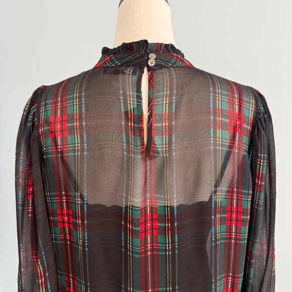 J.Crew Women’s Ruffleneck top in Stewart tartan chiffon Size S - Picture 4 of 11